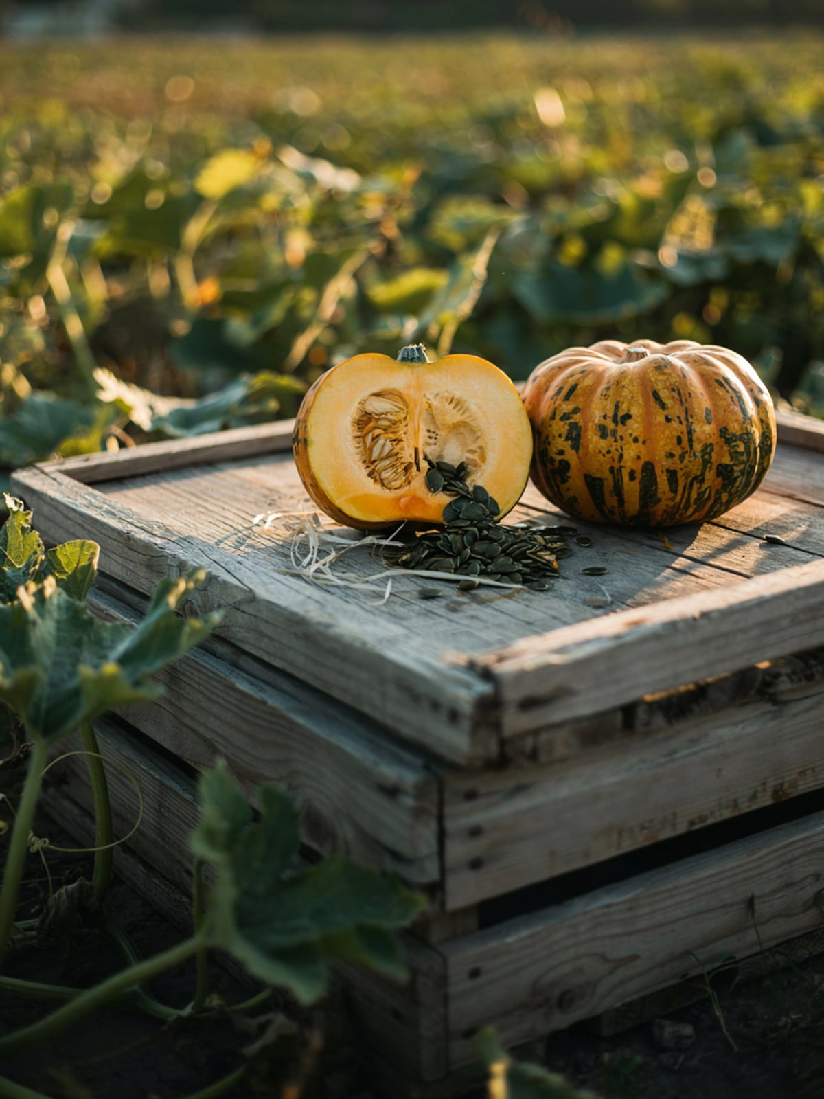 Champ de courges oléagineuses à la récolte