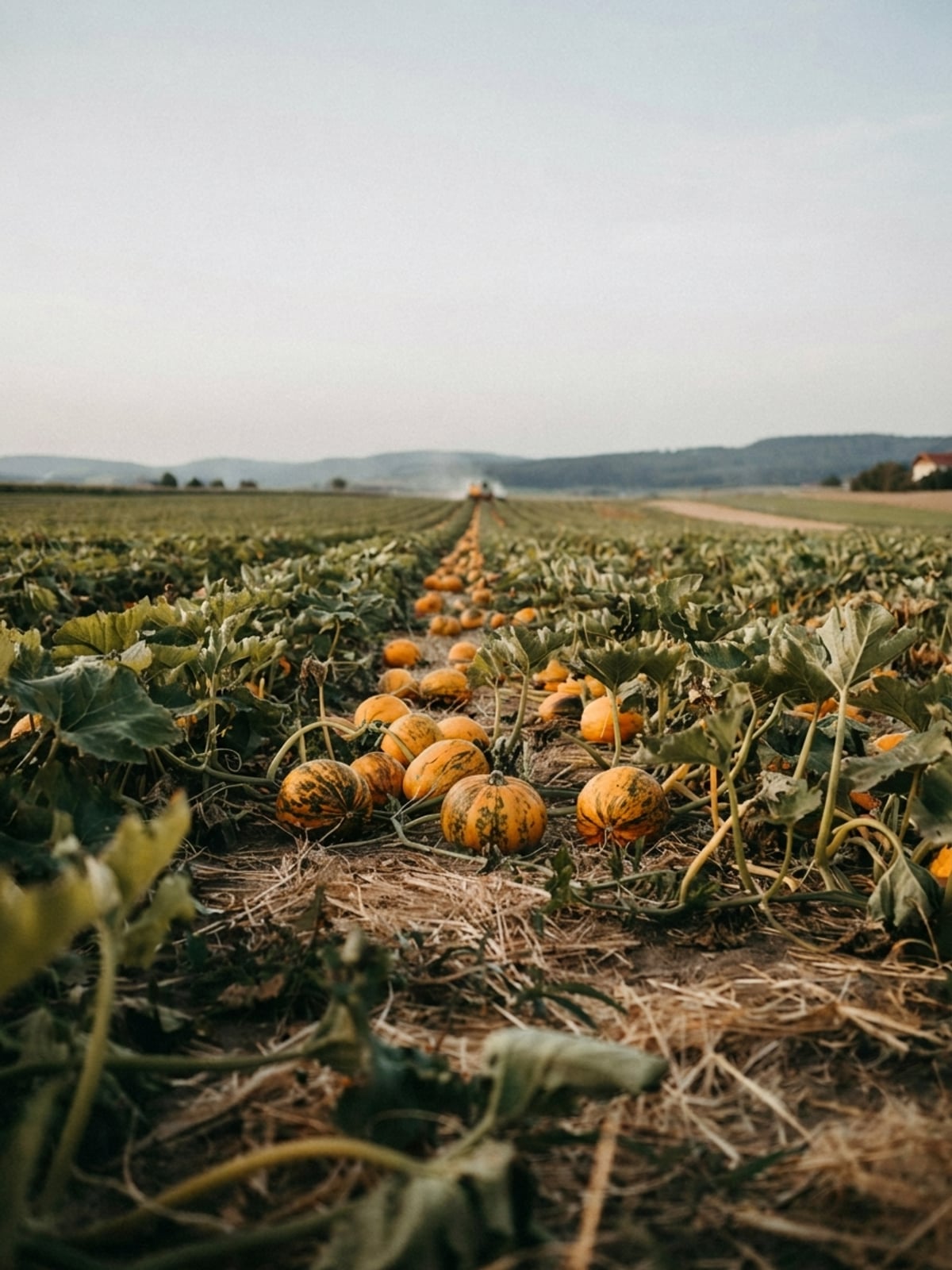 Jour de récolte au champ de courges
